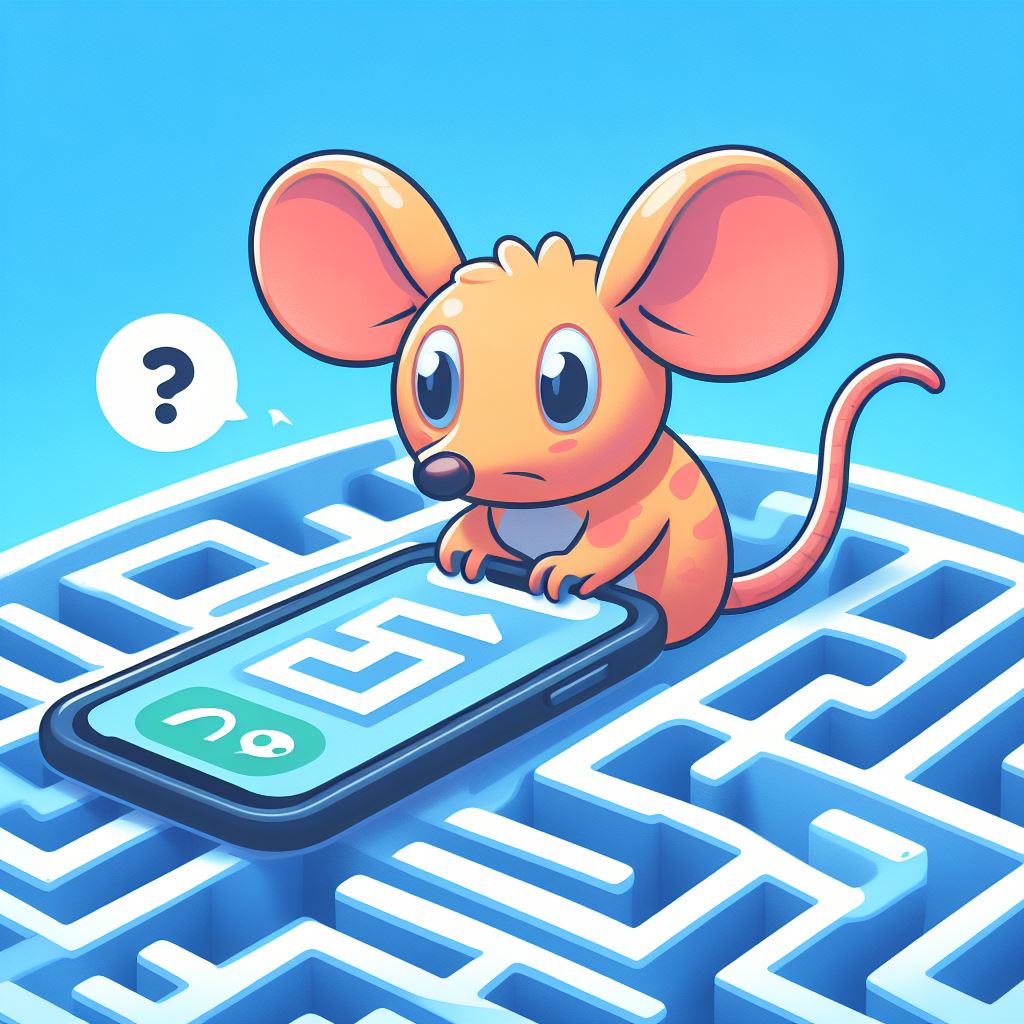 Cartoon Mouse trying to find its way out of a maze.